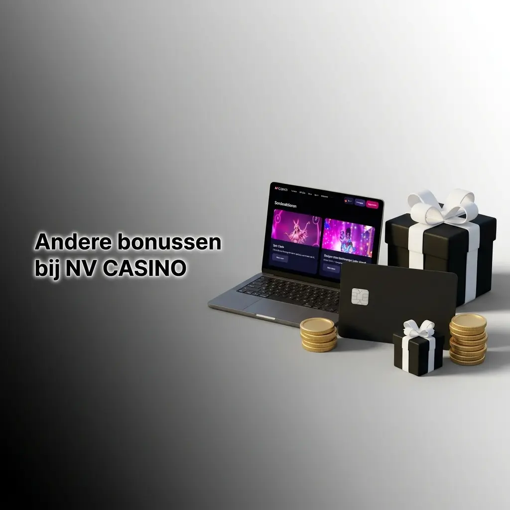 Overzicht van extra bonussen bij NV CASINO: stortingsbonus, cashback, dagelijkse free spins en VIP-programma met snelle uitbetalingen.