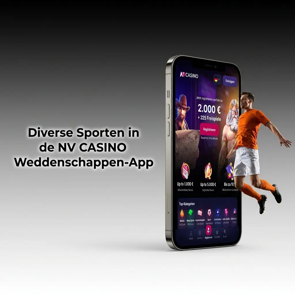 Overzicht van sporten en esports in de NV CASINO weddenschappen-app, met live uitzendingen en statistieken per discipline.