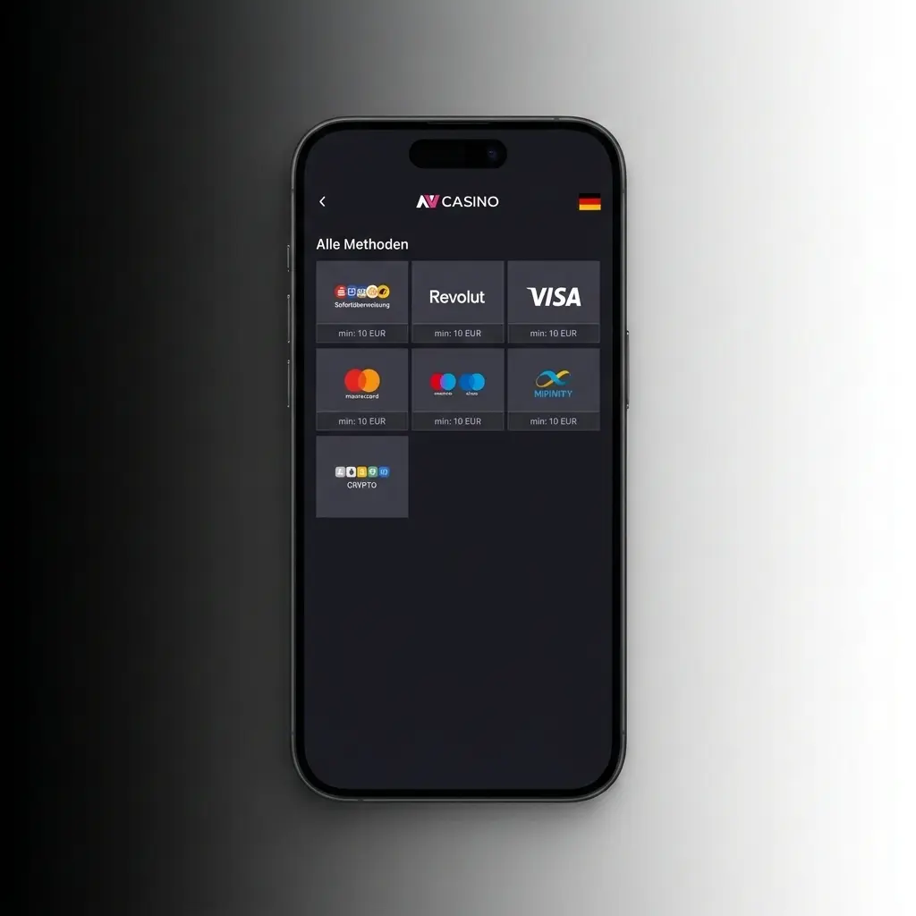 Stappenplan om geld te storten bij NV CASINO met Visa, Mastercard of Skrill via het stortingsmenu.