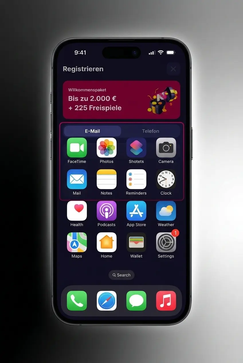 Registreren via de NV CASINO app: account aanmaken, gegevens invullen en bevestigen met verificatiecode
